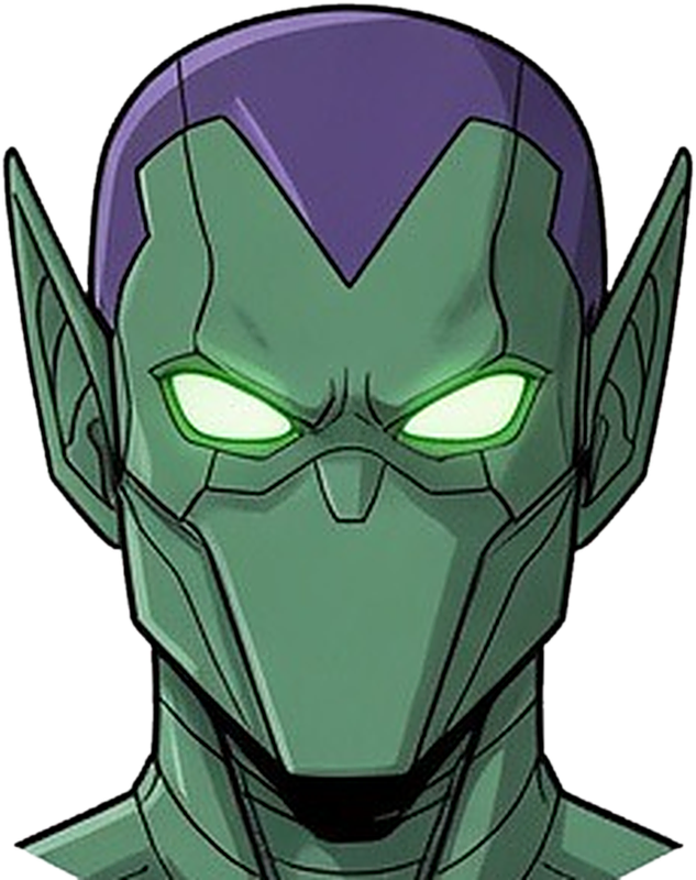 Orko, the TekGoblin: a green and purple armored goblin with glowing green eyes